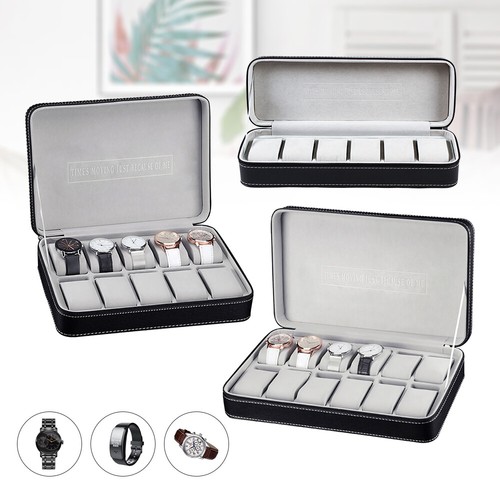 6/10/12 Fächer Uhrenbox Schmuck Display Aufbewahrung Reißverschluss Etui Organizer Box Schwarz - Bild 2 von 47