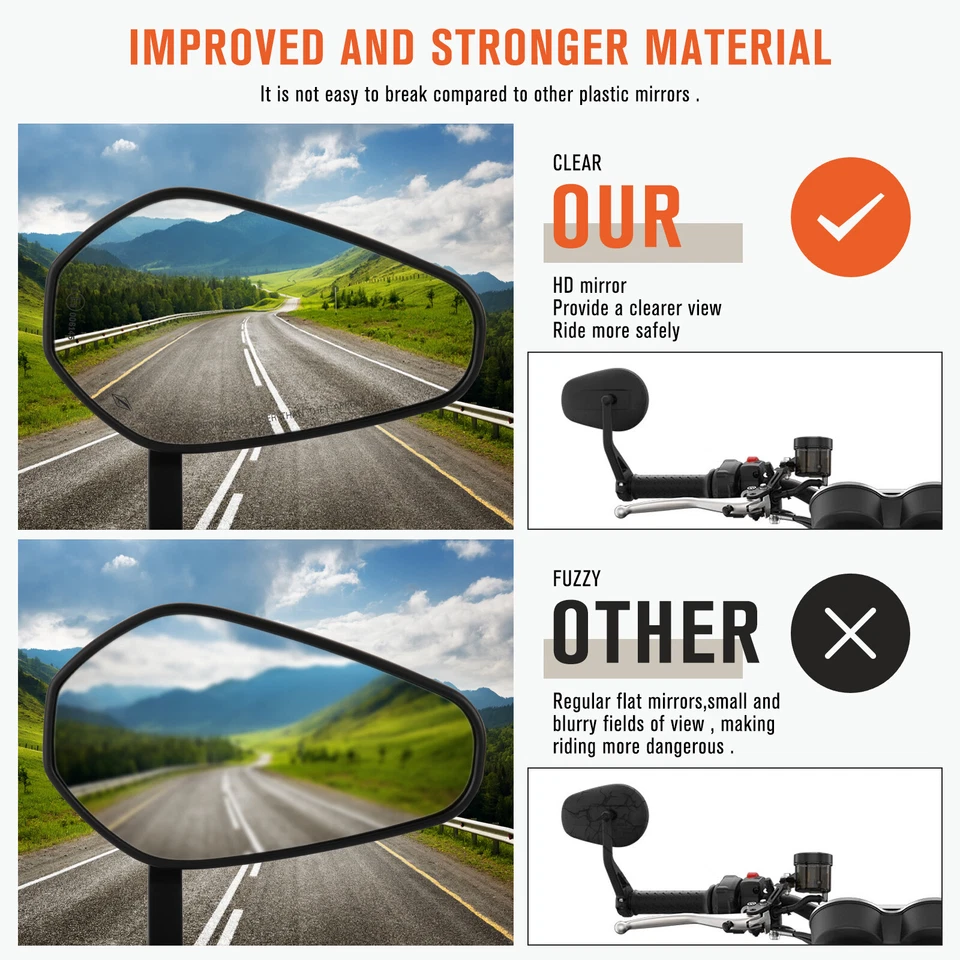 Espelhos retrovisores de extremidade de barra de motocicleta 2x 7/8" para Honda CB750F CB1000 CB919 Hornet - Imagem 4 de 4