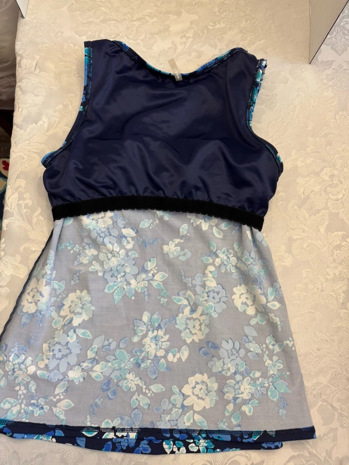 Traje de baño Tankini Lands’ End para mujer talla 6 cuello alto UPF modesto top azul floral Foto 4 de 4