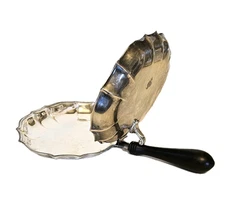 Chippendale Silent Butler Crumb Catcher Vintage Silver Plate Wood Handle