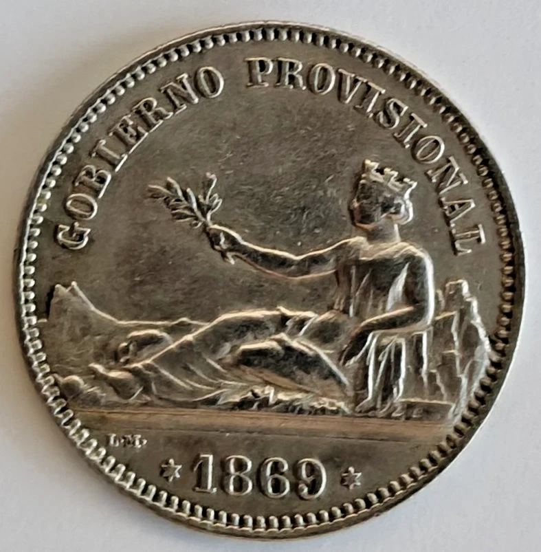 GOBIERNO PROVISIONAL 1 PESETA 1869 SNM MBC - Imagen 1 de 3