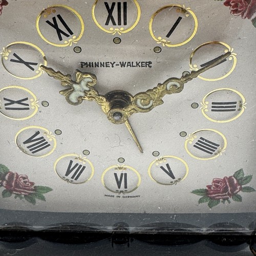 Vintage Phinney-Walker Germany Wind-Up Alarm Clock Floral Dial Art Deco Mantel - Picture 7 of 15