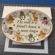 Temptations Winter Whimsy 14” Oval Serving Platter Festive/Holiday Friends - New
