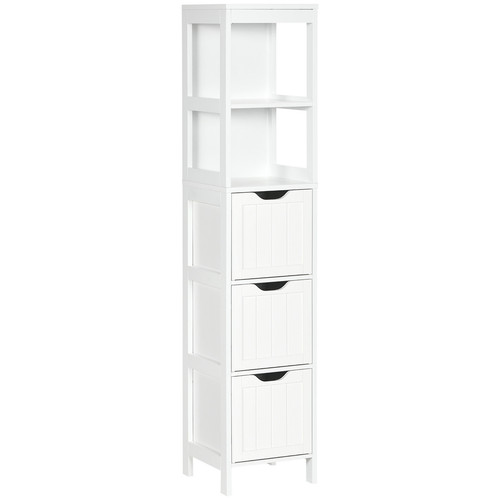 Tall Bathroom Storage Cabinet, Freestanding Linen Tower with 3 Drawers, White - Picture 3 of 11