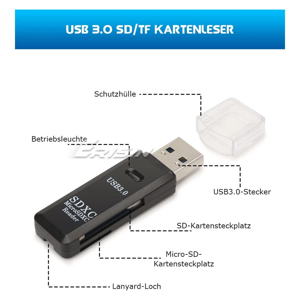 2 in 1 USB 3.0 Memory Card Reader Kartenleser max 128GB für Micro SD MMC SDHC TF - Bild 3 von 4
