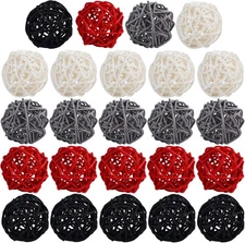 STMK 24 Pcs 2 Inch Rattan Balls Decorations, 2 Inch, Black, Grey, Red, White 