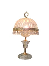 Vtg Michelotti Crystal Glass Prism Boudoir Parlor Lamp Clear & Gold Tone 17"