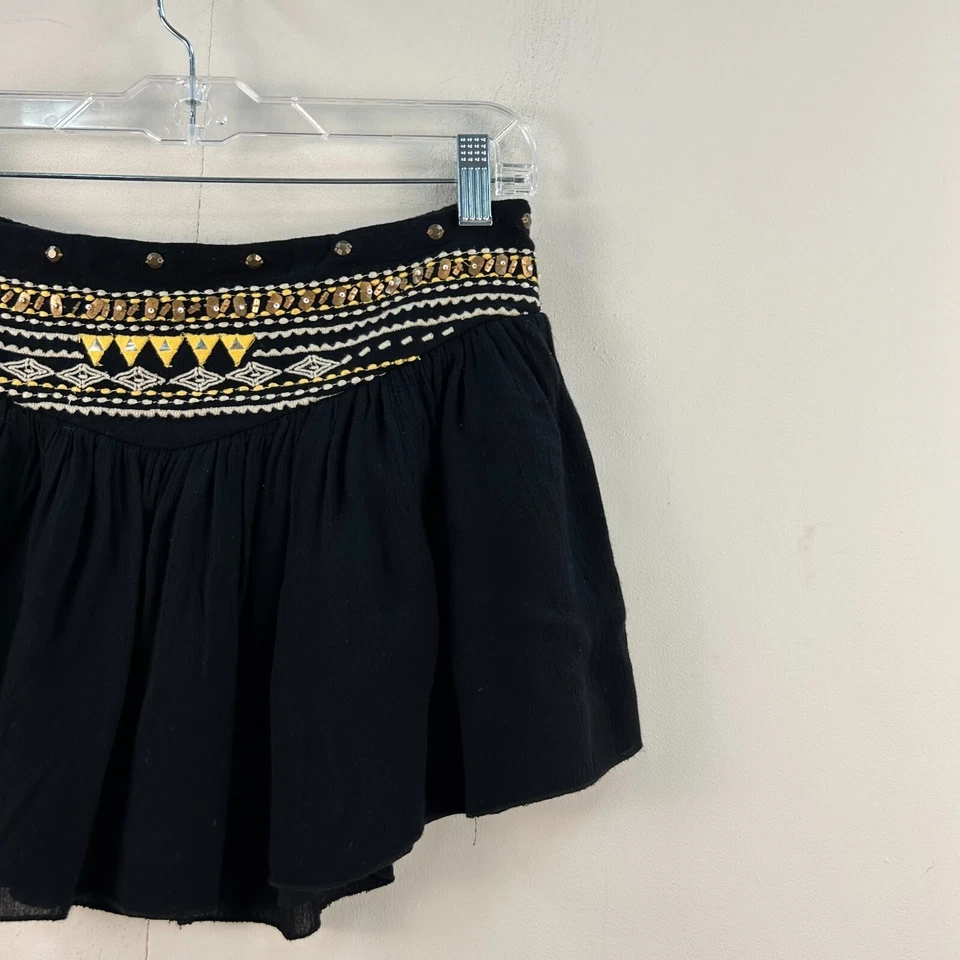 Ripcurl Mujer Falda Mediana Negro Volantes Cintura Elástica Cuentas Mini Corta 13048 Foto 2 de 4