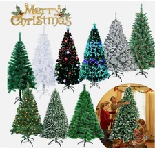 4/5/6/7 Ft Christmas Tree w/LED Lights Artificial Tree Pine Bushy Holiday Decor
