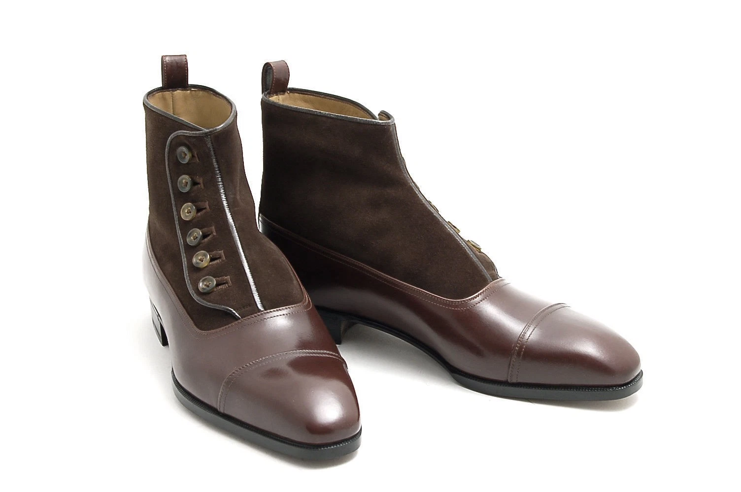 New Handmade Mens Two Tone Brown Suede Button Tweed Causal Leather Men Boots