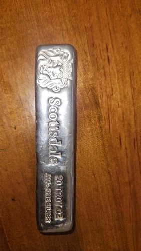 20 oz .999 Silver Bullion Long Cast Bar by Scottsdale Mint #A397