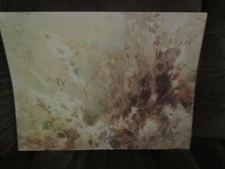 Signed Original Watercolor By Peg Humphreys, Dried Cotton Plants & Abstract 24"x