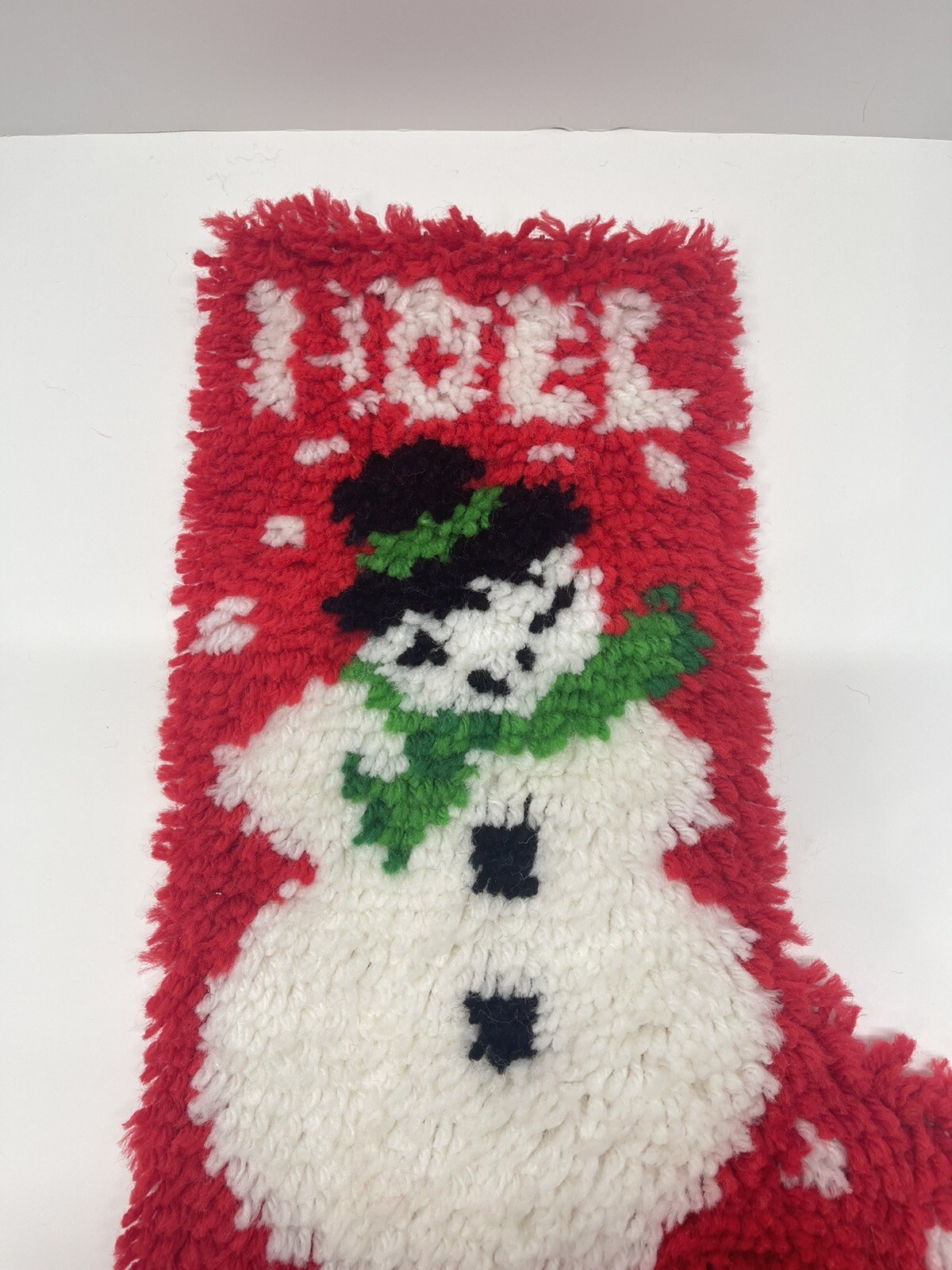 Vintage Latch Hook Rug Snowman Holiday Christmas Stocking Completed 19" eBay