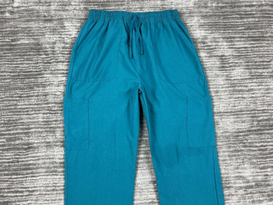 Denice Scrub Pants Womens Large Blue Teal Pull On Cotton Blend - Image 2 of 4