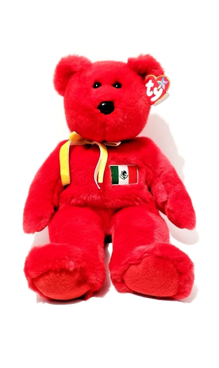 1999 Ty Beanie Buddies OSITO Red Mexico Flag Teddy Bear Plush