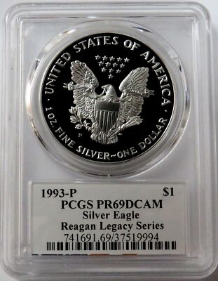 1993 P AMERICAN SILVER EAGLE $1 PROOF 1oz CAMERON REAGAN SIGNED