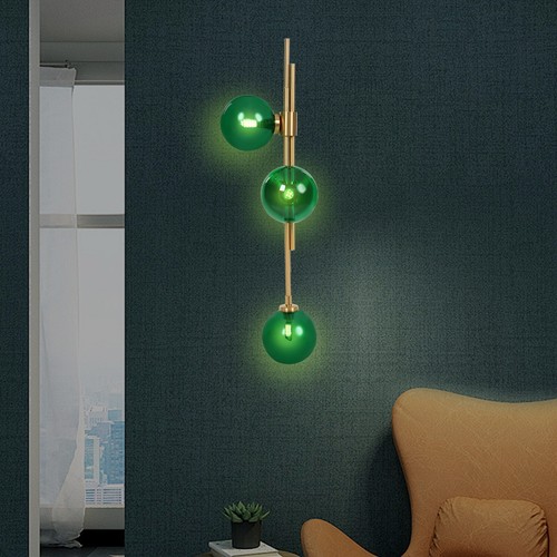 Mid-Century Modern Decor Globe Wall Sconce Green Glass Indoor LED Wall Light USA