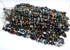 10 Strands Lamp Work Glass Beads, Black Fancy Beads Mix, Indian Handamade Glass.