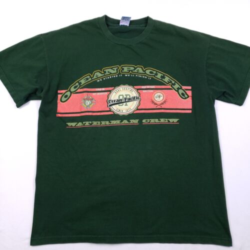 OP Vintage Ocean Pacific Tee Mens XL Green Graphic Print Short Sleeve USA Made - Picture 1 of 9