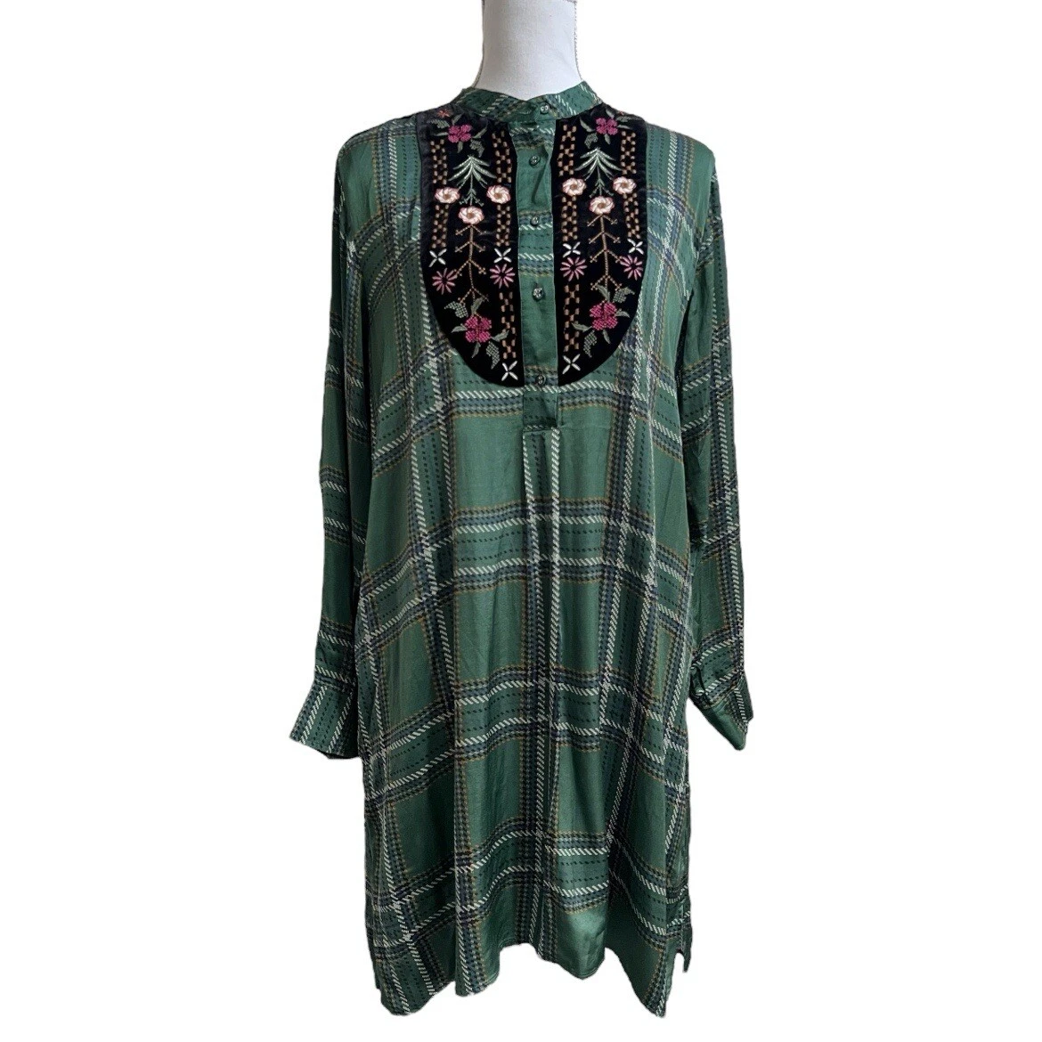 hunter green midi dress Hunter Green Split Neck Puff Short Sleeve Tiered Midi Dress
