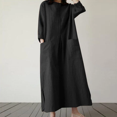 Langes lässiges lockeres Baumwollkleid Vintage Kaftan Maxikleid für Damen UK - Bild 3 von 28