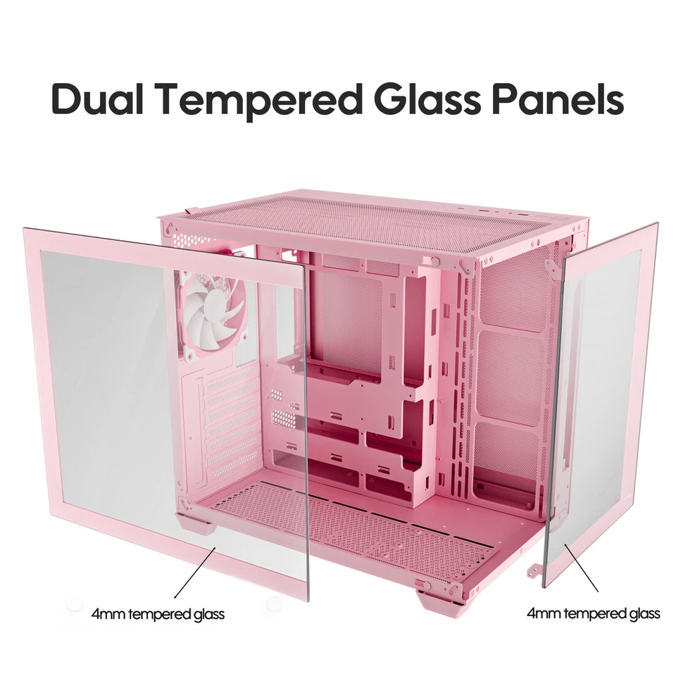 Vetroo AL900 Pink ATX Mid Tower PC Case Tempered Glass w/ ARGB & PWM FDB Fan x1 - Image 2 of 4