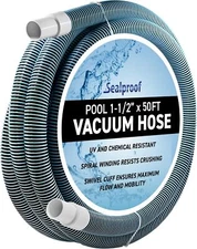 Pool Vacuum Hose 1-1/2" x 50', Swivel Cuff Anti-Tangle Design