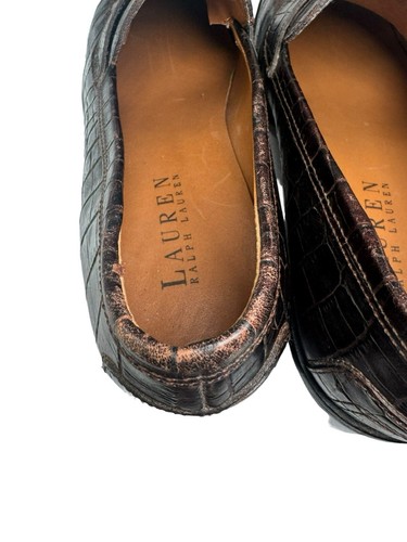 Lauren Ralph Lauren Women's Penny Loafers Sz 6b- Brown Croc Print- Block Heel- - Picture 14 of 17