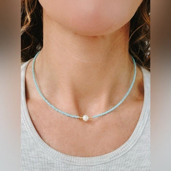 Gargantilla Perla Cuentas Elige Rojo Blanco Negro Turquesa Impermeable Cadena Dorada Foto 2 de 4