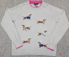 Joules Sweater Womens 6 Gray Mariella Festive Dogs Embroidered Holiday NWT