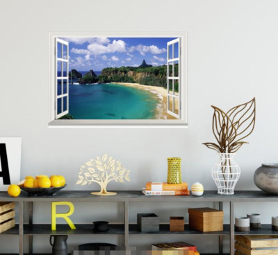 3D Blue Ocean Sky 0224 Open Windows WallPaper Murals Wall Print AJ Carly