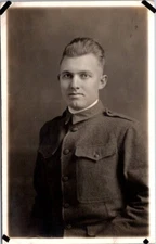 Vintage RPPC Postcard Young Man Poses in U.S. Military Uniform c.1918-1930  Q393
