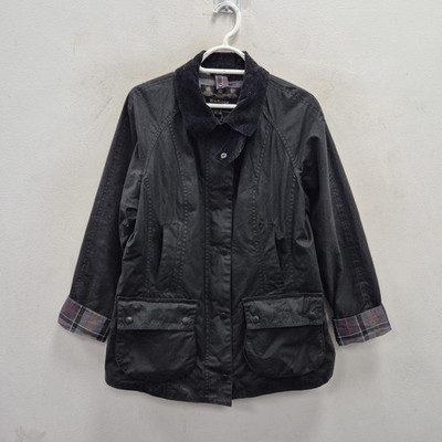 Barbour Classic Beadnell Damen Wachs wasserdicht schwarz Regen Mantel Jacke UK 12.