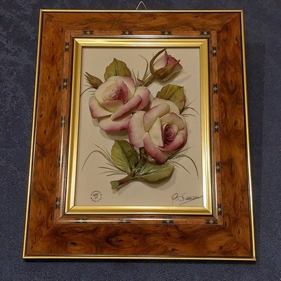Capodimonte Porzelan Wandbild  Rosen von P. Simmon 3D
