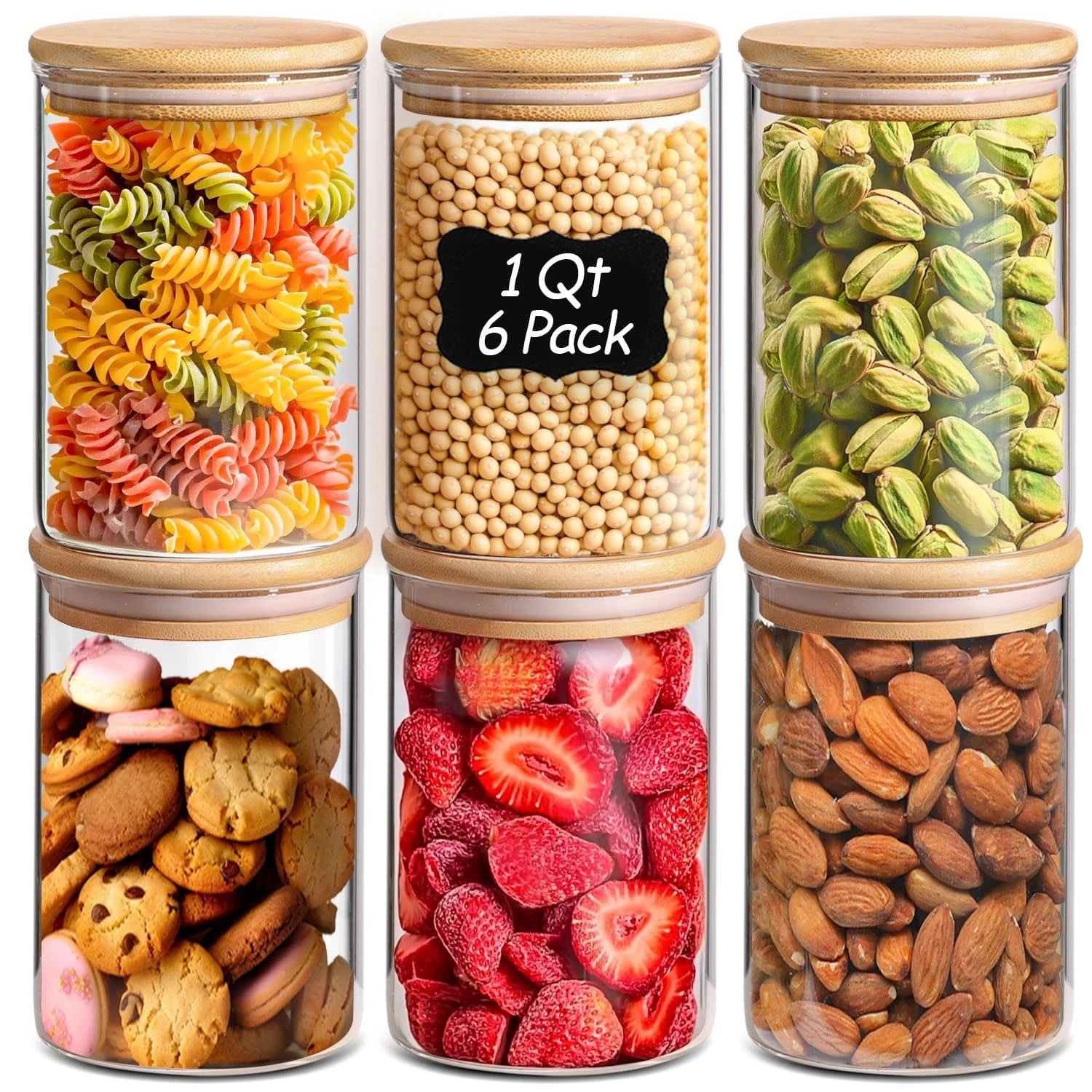 1 Qt Glass Storage Containers with Lids, Glass Jars with Lids, Clear Food Sto...