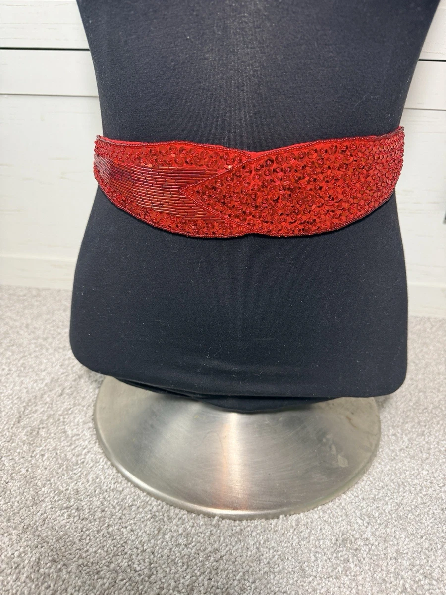 Vintage 80s Glam Black Velvet Waist Belt Beaded Sequin Statement Cinch Accessory Vintage 80s Sequin Cinch Belt: Brown Beaded Corset Style, S  main image 2
