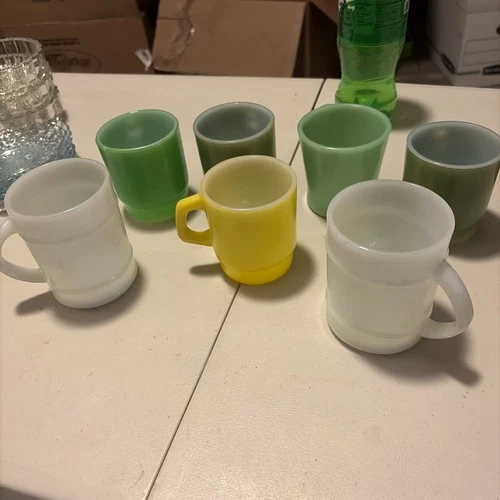 Lot of 7 VTG Fire King Milk Glass D Handle Coffee Mugs Made USA