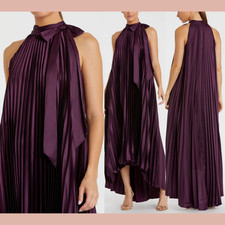 NWT MAC DUGGAL [ 6 ] 11639 Pleated Halter Neck High Low Gown Plum Purple S1583