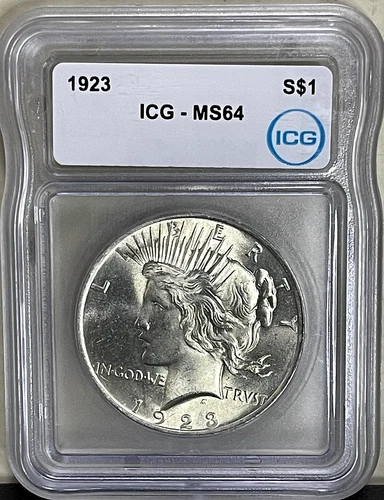 1923 Peace Silver $1 Dollar ICG MS64 Choice Uncirculated BRIGHT WHITE!