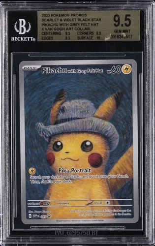 2023 PIKACHU WITH GREY FELT HAT/(POKEMON X VAN GOGH ART BGS 9.5