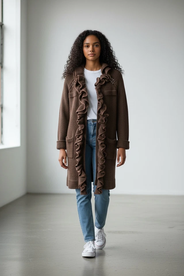 Cárdigan Anthropologie Nanette Lepore Suéter Lana Mohair Talla S Volantes Borde Seda Foto 2 de 4