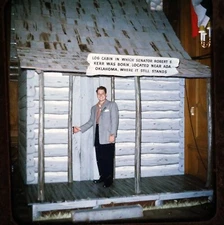 Stereo realist slide - Log Cabin Sen. Robert S Kerr was born Ada OK - VTG 321