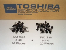 Qty: 20 + 20 Genuine “Toshiba” 2SA1015 + 2SC1815 Complimentary Transistors NOS!
