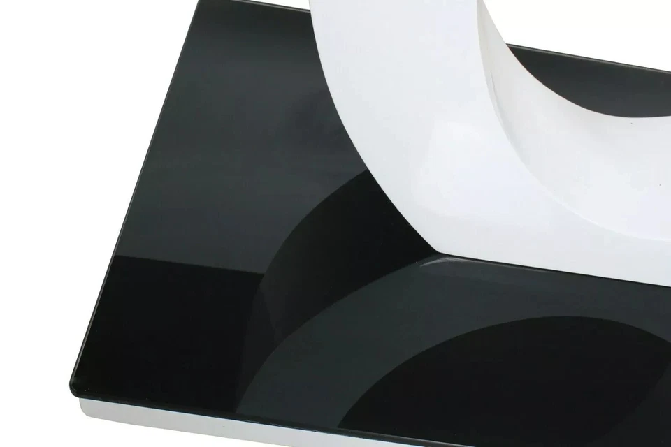 White Gloss Black Glass Dining Table & 6 Faux Leather Dining White Chairs - Image 4 of 4