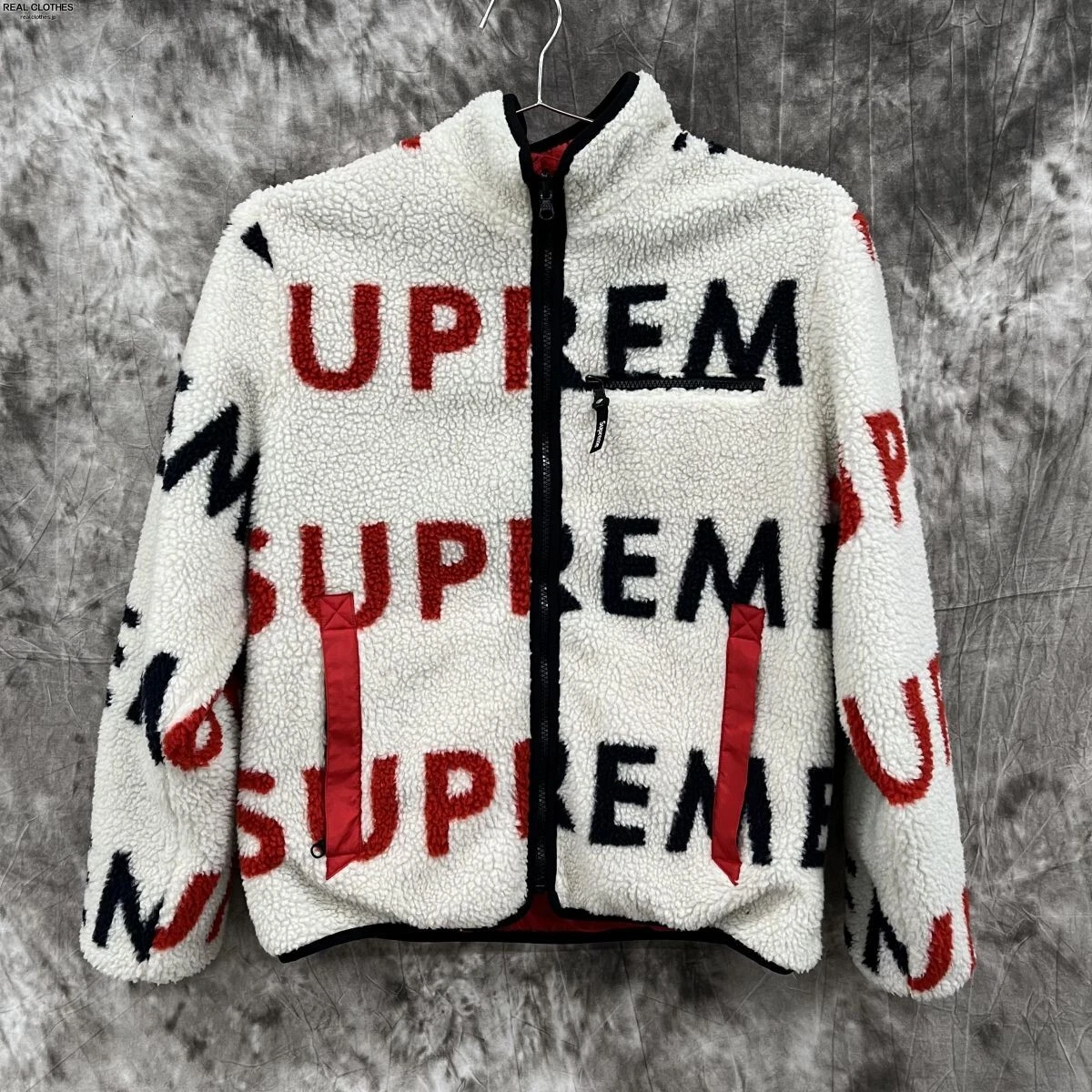 Supreme 18Aw Reversible Logo Fleece Jacket size S White/Red Men's from Japan