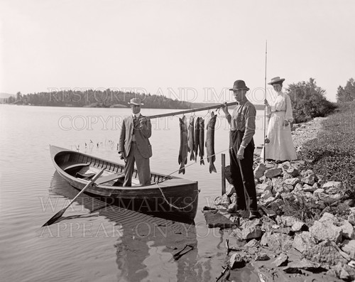 Adirondacks NY fishing lake stream river mountain rowboat canoe 1900s photos lot - Picture 3 of 3