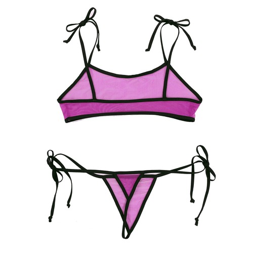 Womens Micro Bikini Set Mesh Micro Bra Top Side Tie G-String Thong Mini Swimwear - Picture 99 of 123