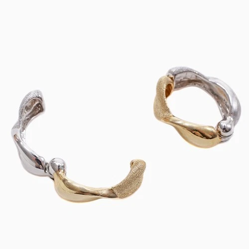 10K Solid Yellow White Gold Mini Hinged Clip-on Earrings Twisted Design MIJapan - Image 3 of 4