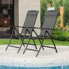 Domi Folding Patio Chairs Set of 2, Aluminium Frame Reclining Sling La
