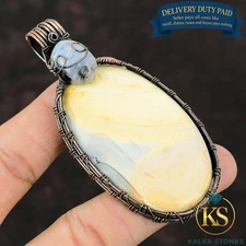 Natural Maligano Jasper Rainbow Moonstone Copper Wire Wrapped Pendant Jewelry